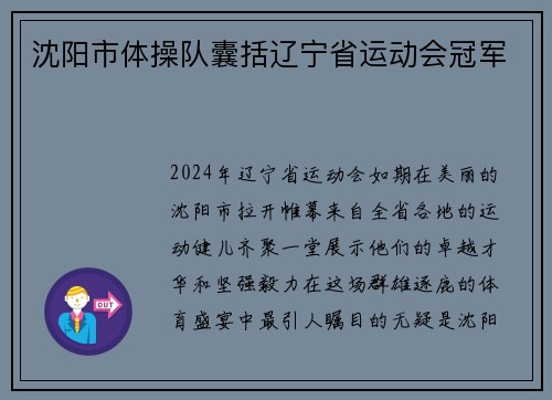 沈阳市体操队囊括辽宁省运动会冠军